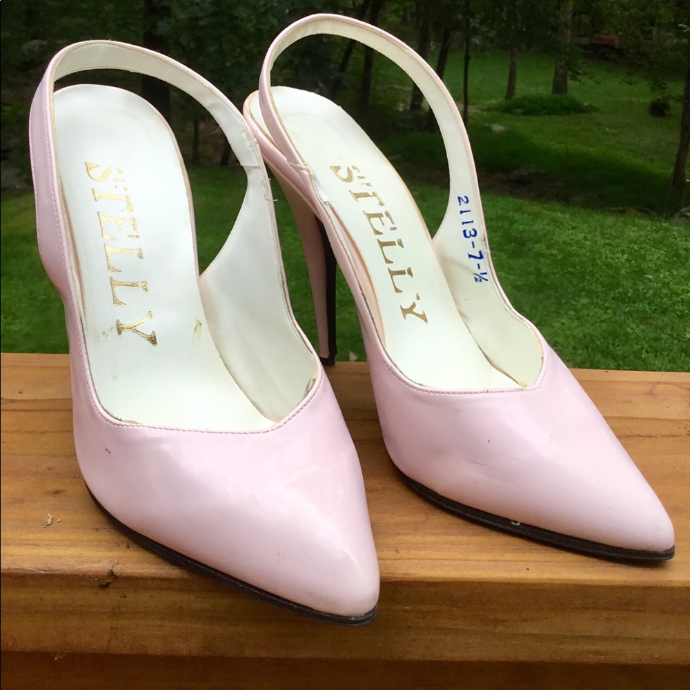 Baby pink sling back stiletto heels